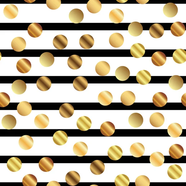Altın nokta seamless modeli siyah beyaz çizgili arka plan güzel degrade altın noktalar üzerinde — Stok Vektör