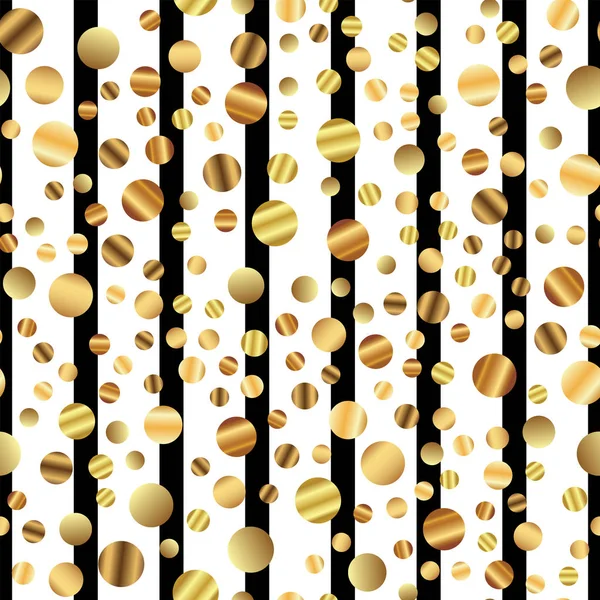 黒と白の縞模様の背景に珍しいグラデーション金色のドットに金色のドット パターン — ストックベクタ