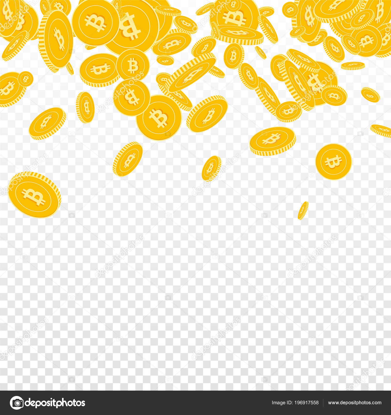 比特币网络货币硬币落散浮动Btc 硬币在透明背景下图库矢量图©Begin Again 196917558