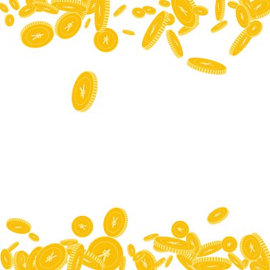 Çin yuan düşen parçalı beyaz arka plan mükemmel sınırlarında Cny paralar kayan paralar