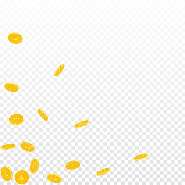 British pound coins falling Scattered sparse GBP coins on transparent background Atractivo — Archivo Imágenes Vectoriales