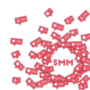SMM. Sosyal Medya Icons sayaç, yorum ve arkadaş bildirimi ile soyut şekli arka plan. 