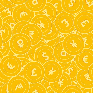 Uluslararası para sikke seamless modeli. Eğlenceli küresel paralar dağınık. Büyük kazanmak ya da başarı kavramı. 