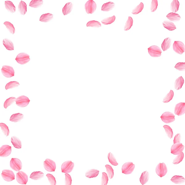 Сакура пелюстки падають. Романтичний рожеві шовковистою середнього квіти. Розріджені flying Вишневе пелюсток. — стоковий вектор