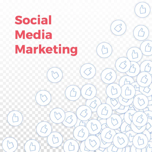 Symbole der sozialen Medien. Social Media Marketing Konzept. Daumen hoch. Verstreute Bodenproben — Stockvektor