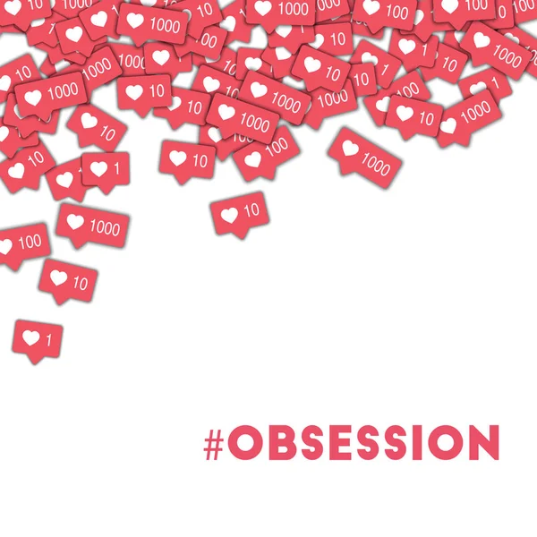 Obsessão. Ícones de mídia social em fundo forma abstrata com contador rosa. Conceito de obsessão — Fotografia de Stock