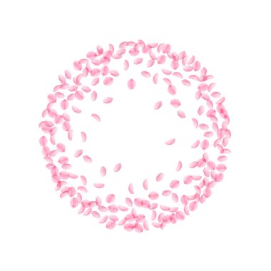 Sakura yaprakları aşağı düşen. Romantik pembe ipek gibi küçük çiçekler. Kalın uçan kiraz yaprakları. Yuvarlak fra