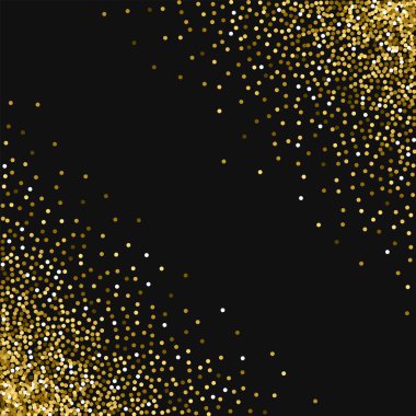 Siyah arka plan üzerine yuvarlak altın glitter ile altın glitter dağılım köşeye sıkışmış gibi sınır yuvarlak