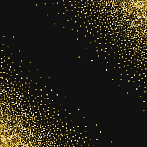 Siyah arka plan üzerine yuvarlak altın glitter ile altın glitter dağılım köşeye sıkışmış gibi sınır yuvarlak