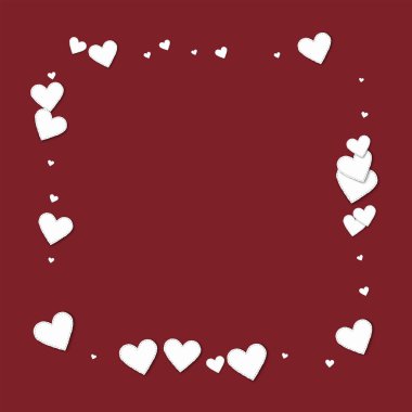 Güzel beyaz kağıt kalpler şarap kırmızı arka plan vektör çizim üzerinde soyut şekil kare