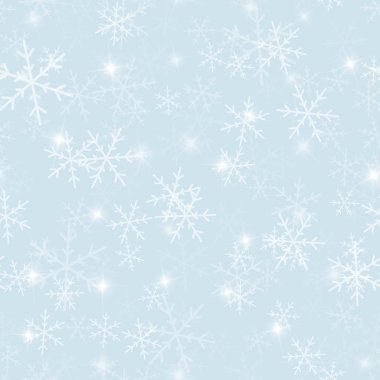 Sihirli kar taneleri seamless modeli açık mavi Noel renkli kaotik olarak sihirli dağınık