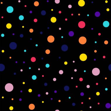 Memphis stili puantiyeli seamless modeli siyah arka plan beyaz atlı modern memphis polka noktaları üzerinde