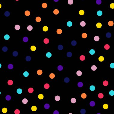 Memphis stili puantiyeli seamless modeli siyah arka plan zarif modern memphis polka noktaları üzerinde