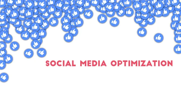 Social media optimization icons in abstract shape background with scattered thumbs up.