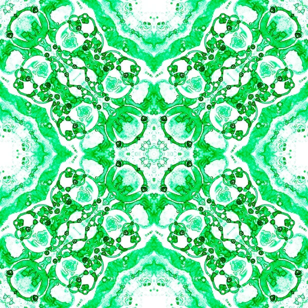 Wzór zielony. Odwołanie delikatne baniek mydlanych. Koronki ręcznie rysowane włókienniczych ornament. Kaleidosc — Zdjęcie stockowe
