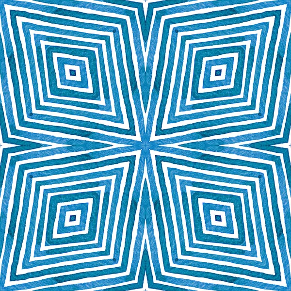 ブルーの幾何学的な水彩画。かわいいシームレス パターン。手には、縞模様が描かれました。ブラシ テクスチャです。貴重な Chevro — ストック写真