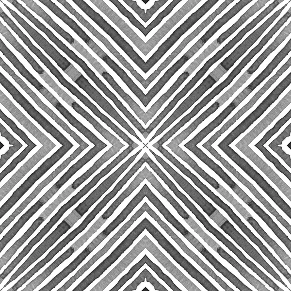 Black and white Geometric Watercolor. Creative Seamless Pattern. Hand Drawn Stripes. Brush Texture. — Stock Photo, Image