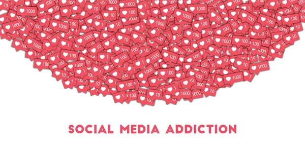 Social-Media-Sucht. Social-Media-Symbole in abstrakter Form Hintergrund mit rosa Zähler. Soziales Ich — Stockfoto