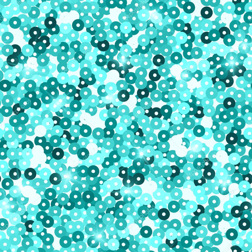 Glitter seamless texture. Admirable emerald particles. Endless pattern made of sparkling sequins. Ap