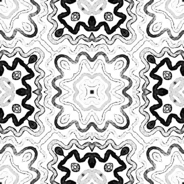 Koyu siyah ve beyaz geometrik suluboya. İyi Seamless modeli. El çizgili çekilmiş. Fırça Textur