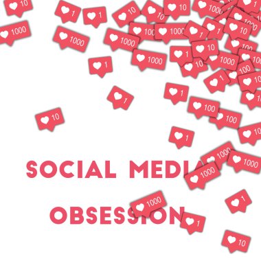 Sosyal medya saplantı. Sosyal Medya Icons pembe sayaç ile soyut şekli arka plan. Resimde büyüleyici içinde sosyal medya obsesyon kavramı.