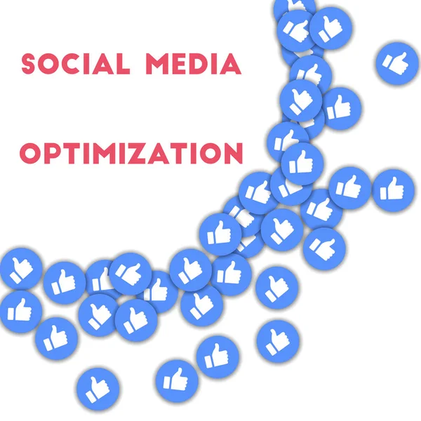 Social media optimization. Social media icons in abstract shape background with scattered thumbs up.