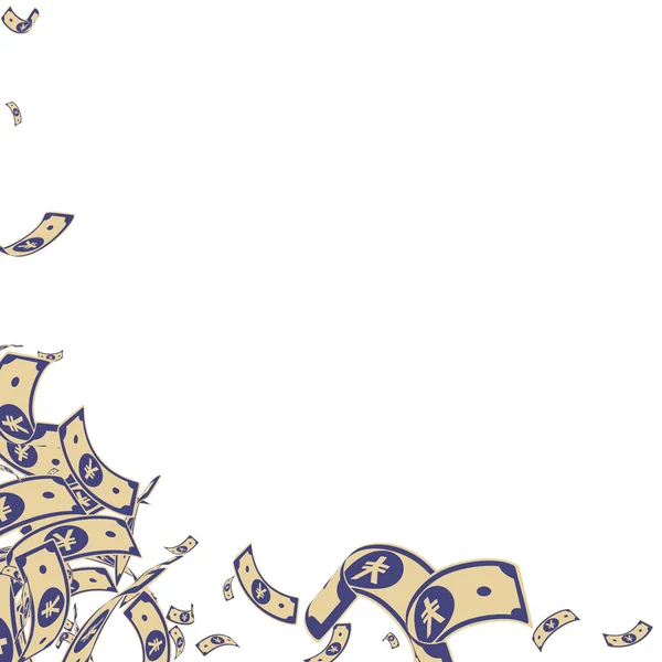 Китайские купюры падают. Грязные банкноты на белом фоне. Китайские деньги. Божественная векторная иллюстрация — стоковый вектор