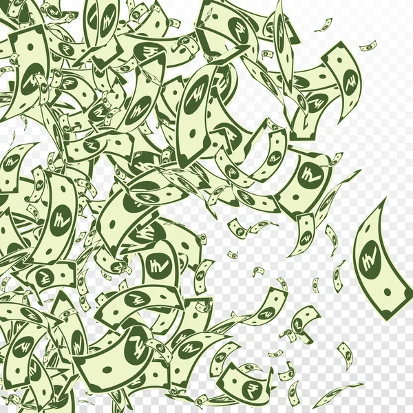 インドのルピー紙幣が落下します。透明の背景上の乱雑な Inr 手形。インドのお金。鮮やかなベクトル — ストックベクタ