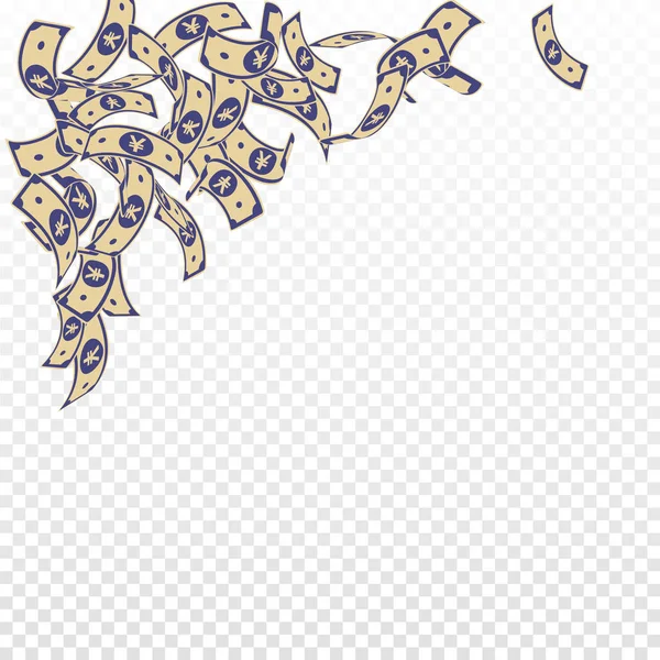 Des notes de yuan chinois tombent. Bons CNY flottants sur fond transparent. L'argent chinois. Vecto élégant — Image vectorielle
