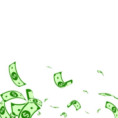 Amerikan Doları notlar düşüyor. Beyaz arka plan üzerinde rasgele Usd faturaları. ABD para. Serin vektör illustra