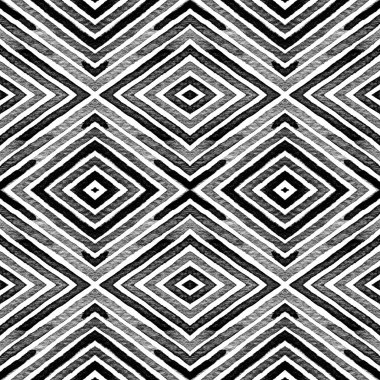 Koyu siyah ve beyaz geometrik suluboya. İyi Seamless modeli. El çizgili çekilmiş. Fırça Textur