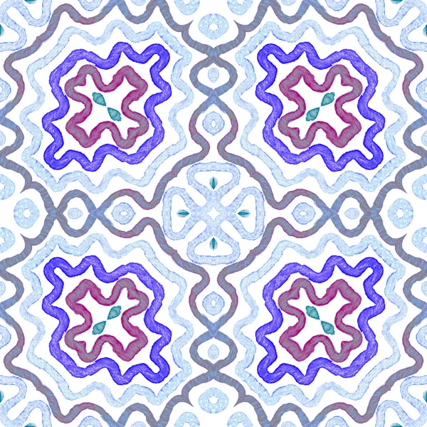 Blaues geometrisches Aquarell. Niedliche nahtlose Muster. handgezeichnete Streifen. Pinselstruktur. Toller Tschevro — Stockfoto