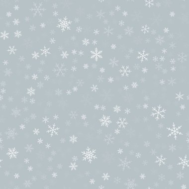 Beyaz beyaz kar taneleri seamless modeli üzerinde açık gri Noel renkli kaotik dağınık