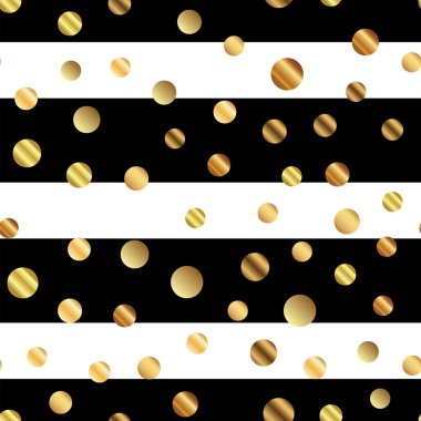 Altın nokta seamless modeli siyah beyaz çizgili arka plan görkemli degrade altın noktalar üzerinde