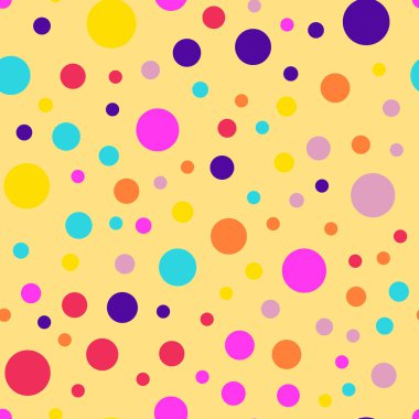 Memphis stili puantiyeli Dikişsiz desen sarı arka plan iyi modern memphis polka noktaları üzerinde