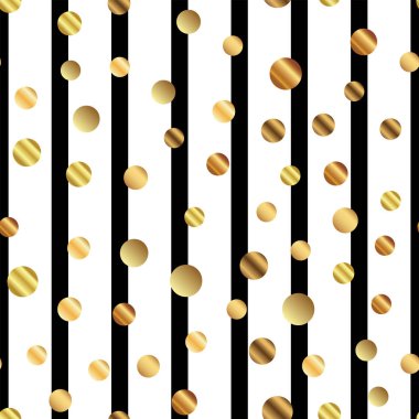 Altın nokta seamless modeli siyah beyaz çizgili arka plan adil degrade altın noktalar üzerinde