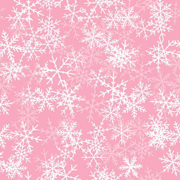 Белые снежинки бесшовный узор на розовом фоне Рождество Хаотические разбросаны белые снежинки — стоковый вектор