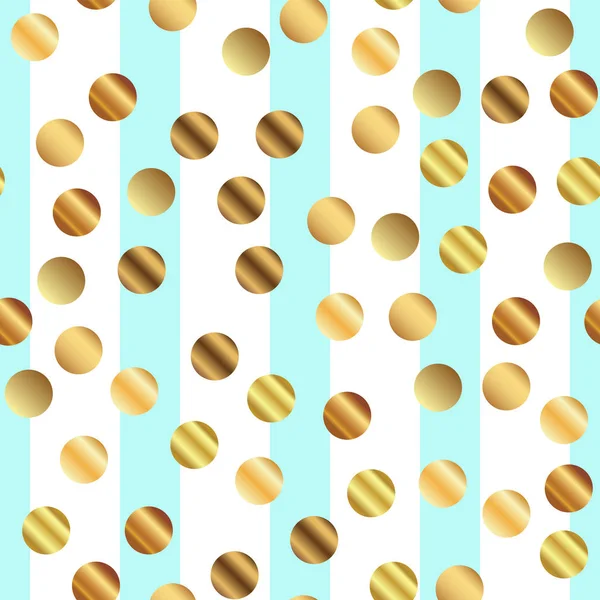 Pois dorés motif sans couture sur fond rayé bleu Impressionnant dégradé points dorés sans fin aléatoire — Image vectorielle
