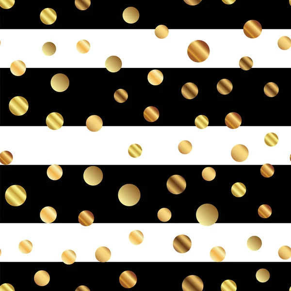 Arany pontok varrat nélküli mintát a fekete-fehér csíkos háttér színátmenet fenséges arany pontok — Stock Vector