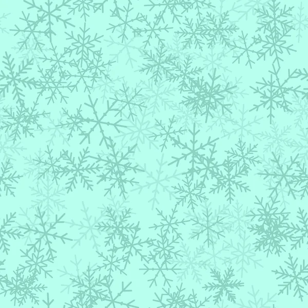 Patrón sin costuras de copos de nieve azules sobre fondo de Navidad turquesa Chaotic scattered blue — Vector de stock