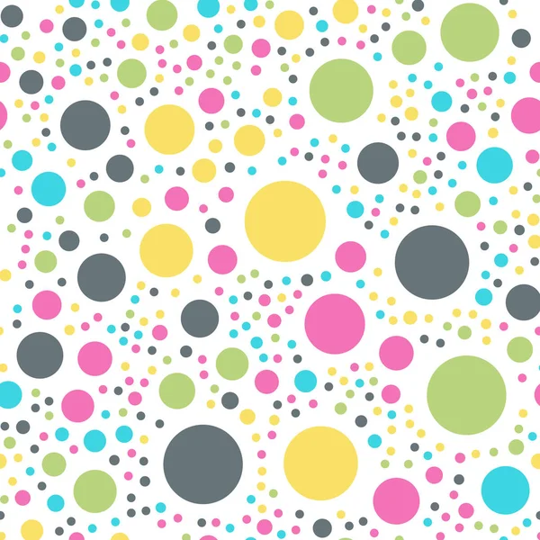 Kleurrijke polka dots naadloze patroon op wit 10 achtergrond Charming klassieke kleurrijke polka dots — Stockvector