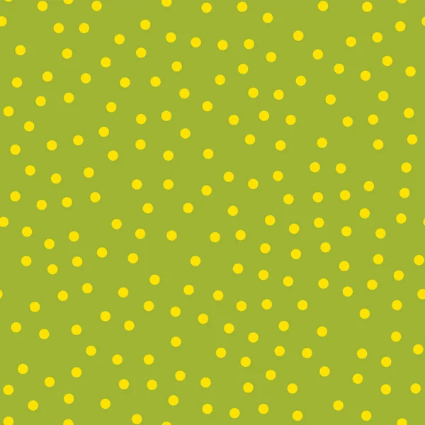 Patrón sin costuras de lunares amarillos sobre fondo verde Textil clásico encantador de lunares amarillos — Vector de stock