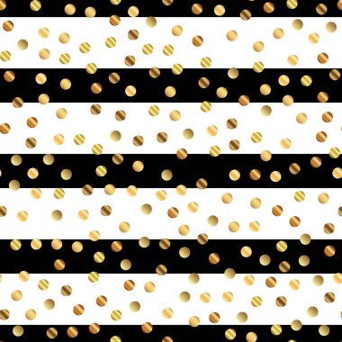 Altın nokta seamless modeli siyah beyaz çizgili arka plan büyüleyici degrade altın noktalar üzerinde