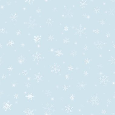 Sihirli kar taneleri seamless modeli açık mavi Noel renkli kaotik olarak sihirli dağınık