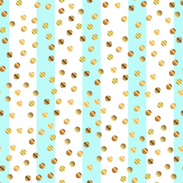 Golden dots seamless pattern on blue striped background Wonderful gradient golden dots endless — Stock Vector