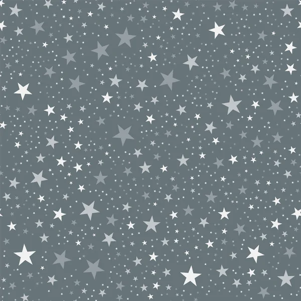 Estrellas blancas patrón sin costuras sobre fondo gris Lindo infinito al azar dispersos estrellas blancas festivas — Vector de stock