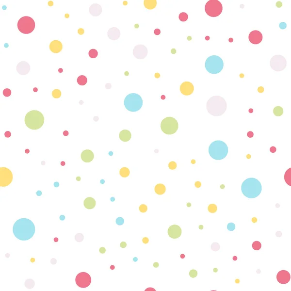 Kleurrijke polka dots naadloze patroon op wit 4 achtergrond boeiende klassieke kleurrijke polka dots — Stockvector