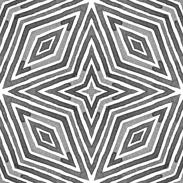 흑백의 기하학적 인 수채화 창의적인 완벽 한 패턴입니다. 손으로 그린 줄무늬. 브러시 텍스처. — 스톡 사진