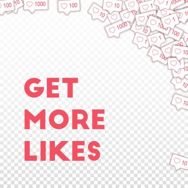 Sosyal medya simgeler. Get daha kavramı seviyor. Sayaç gibi pembe düşüyor. Etkileyici soyut sağ üst