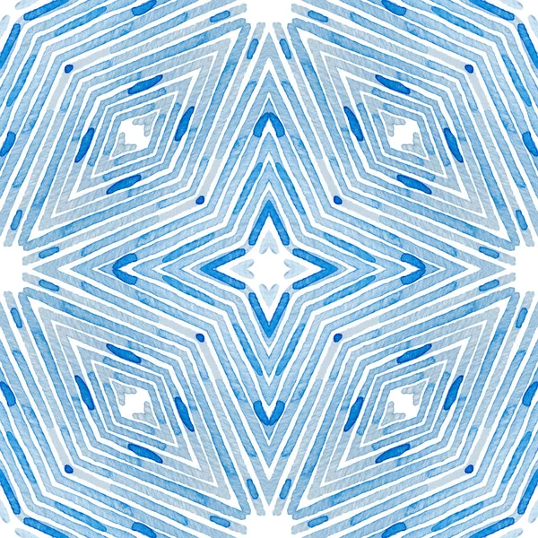 Mavi geometrik suluboya. Meraklı Seamless modeli. El çizgili çekilmiş. Fırça dokusu. Olağanüstü — Stok fotoğraf